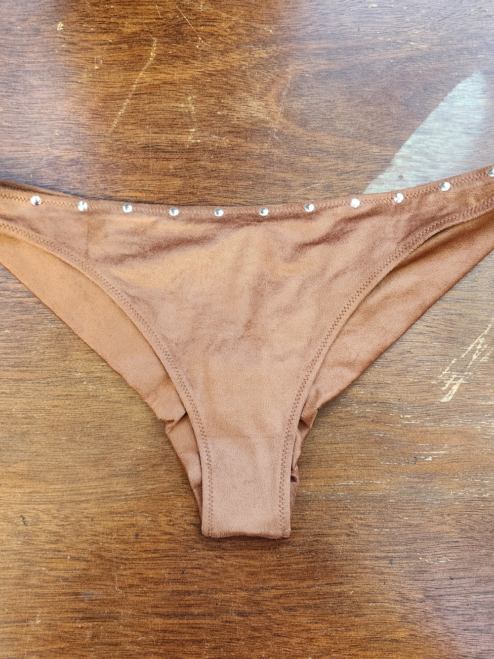 NWT Aerie Brown Shimmer Rhinestone Studded Bikini Bottom Medium M Swimsuit